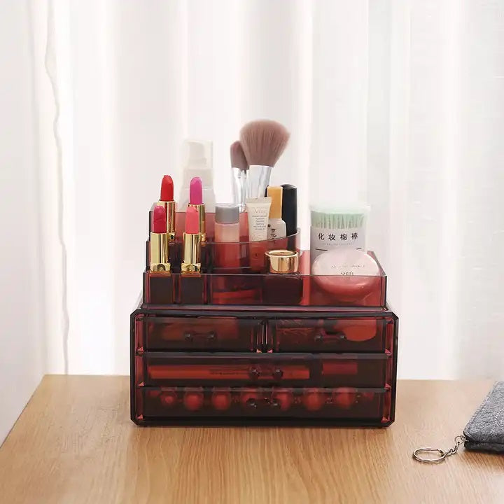 Acrylic 6 Drawers Makeup Organizer-(5300)Burgundy Cosmetic Organizer Apricot   