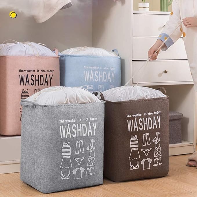 Eva Collapsible Laundry Basket Wash Day(1948)-Grey  Apricot   