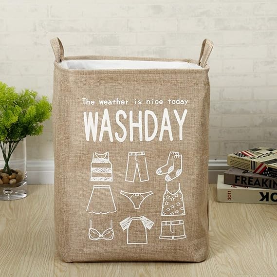 Eva Collapsible Laundry Basket Wash Day-Beige  Apricot   