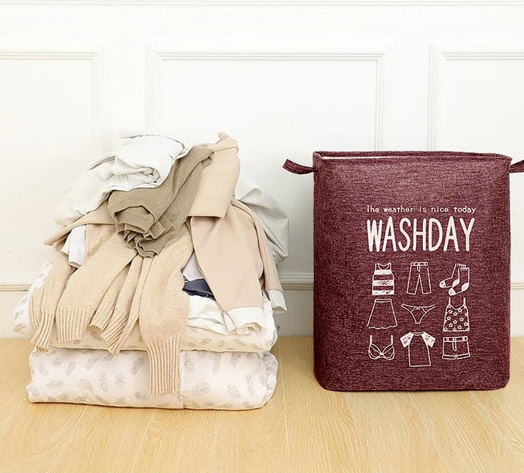 Eva Collapsible Laundry Basket Wash Day-Maroon  Apricot   