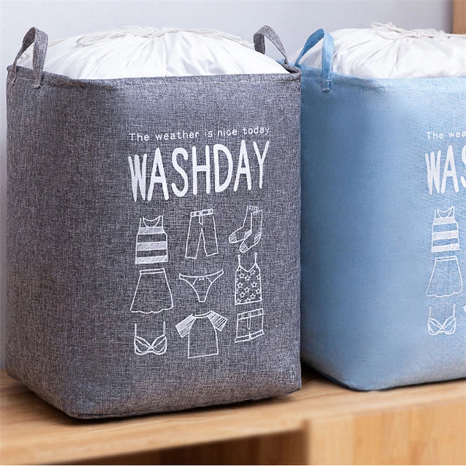 Eva Collapsible Laundry Basket Wash Day-Sky blue  Apricot   