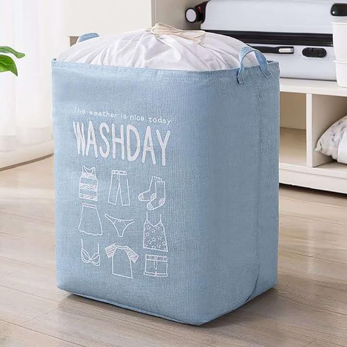 Eva Collapsible Laundry Basket Wash Day-Sky blue  Apricot   