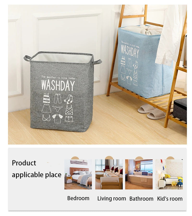 Eva Collapsible Laundry Basket Wash Day-Sky blue  Apricot   