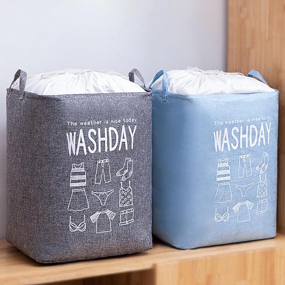 Eva Collapsible Laundry Basket Wash Day-Sky blue  Apricot   