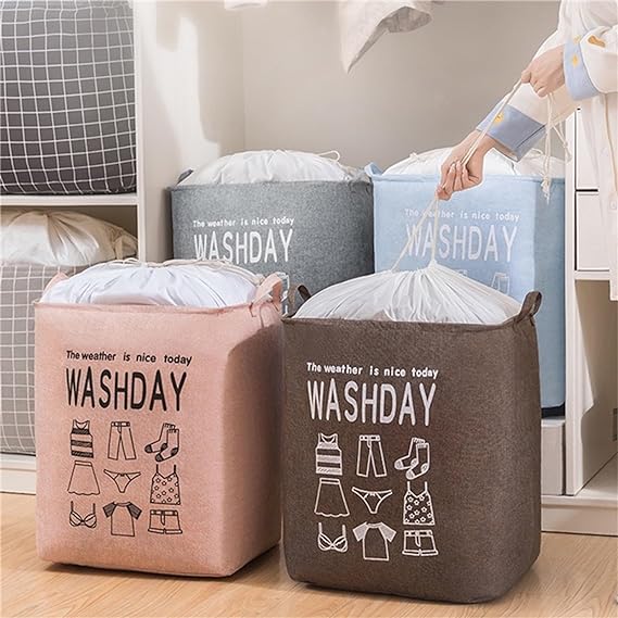 Eva Collapsible Laundry Basket Wash Day-Sky blue  Apricot   