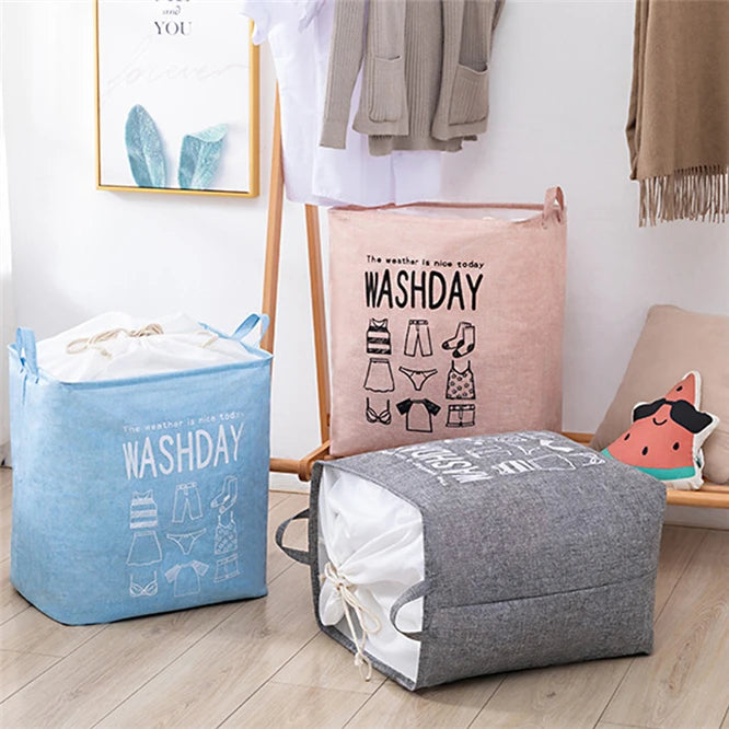 Eva Collapsible Laundry Basket Wash Day-Sky blue  Apricot   