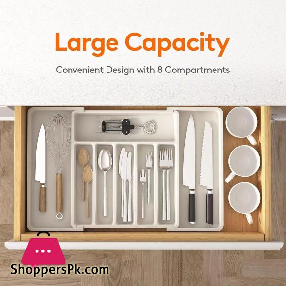 8 Compartments Extended Cutlery Utensil Adjustable Tray (SA2510-071) Apricot