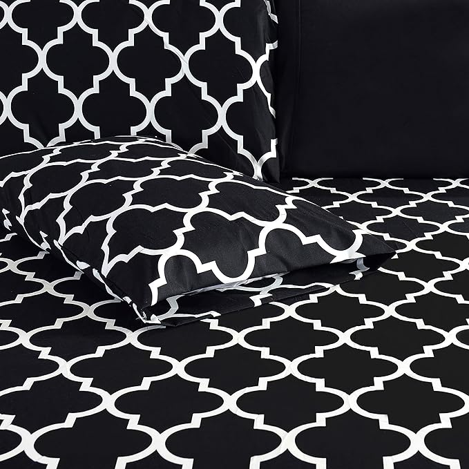 Fitted Bed Sheet-Black Geometric Fitted Sheets Apricot   