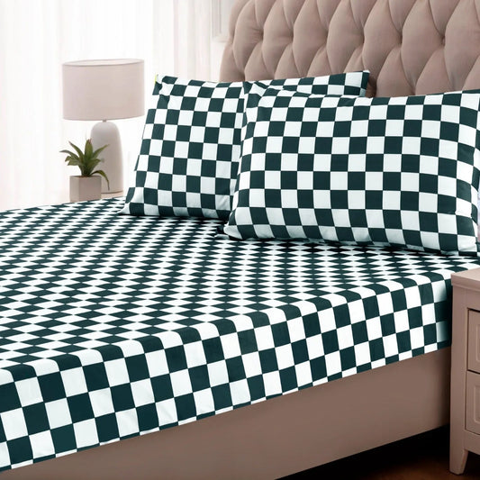 Fitted Bed Sheet-Green Chess Fitted Sheets Apricot   