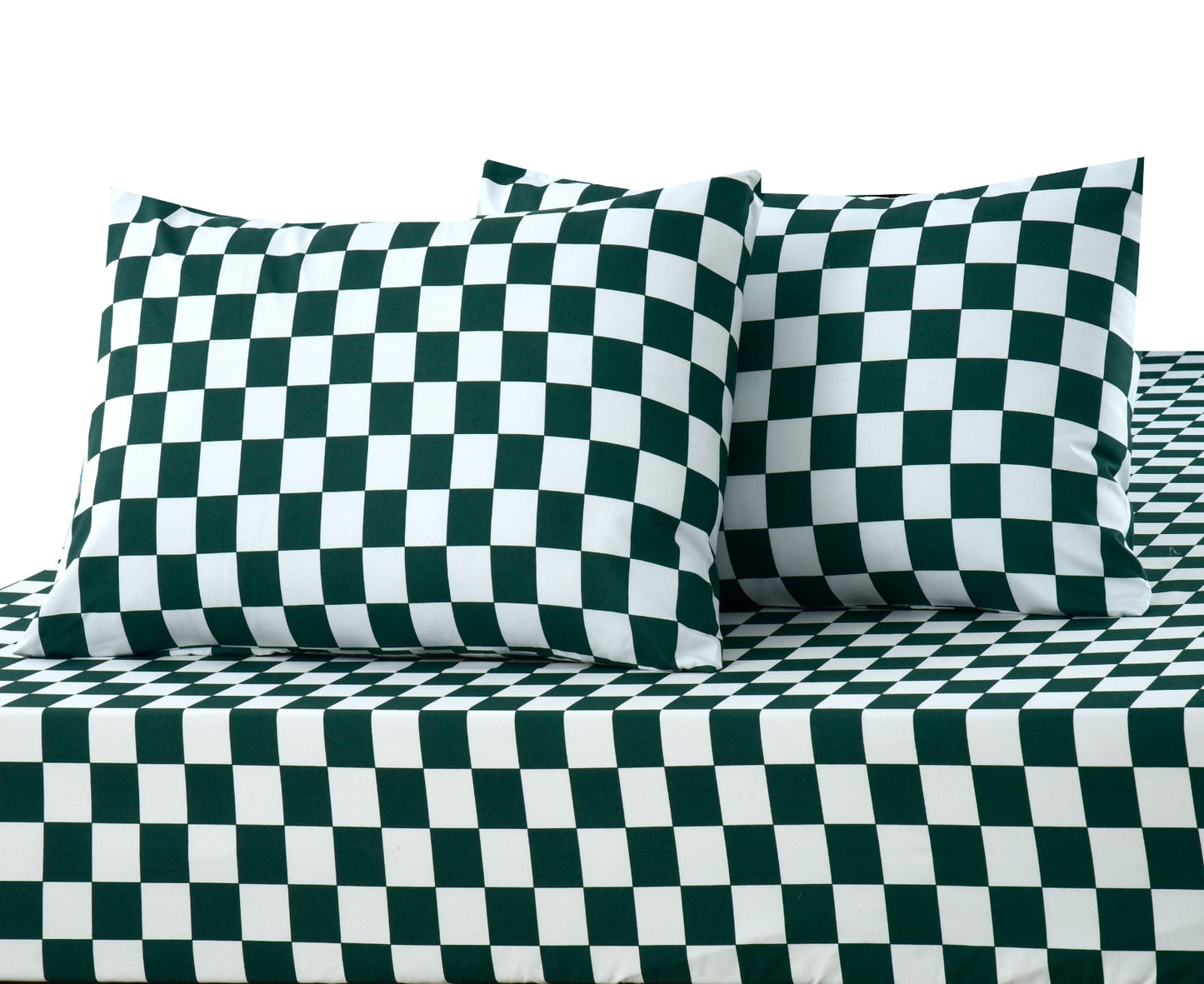 Fitted Bed Sheet-Green Chess Apricot