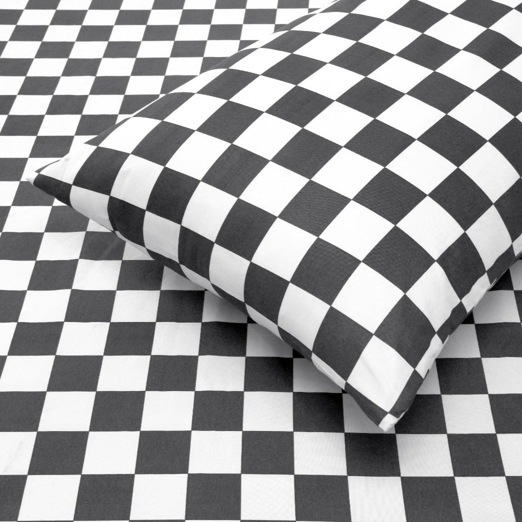Fitted Bed Sheet-Grey Chess Apricot