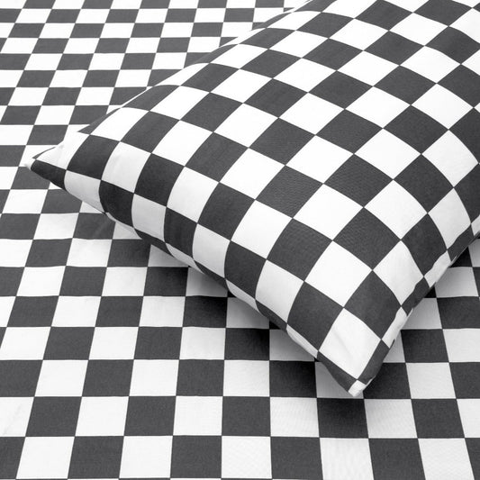 3 PCs Double Bed Sheet-Grey Chess Bed Sheets Apricot