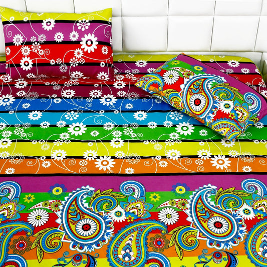 Fitted Bed Sheet-Multi Flowers Fitted Sheets Apricot   