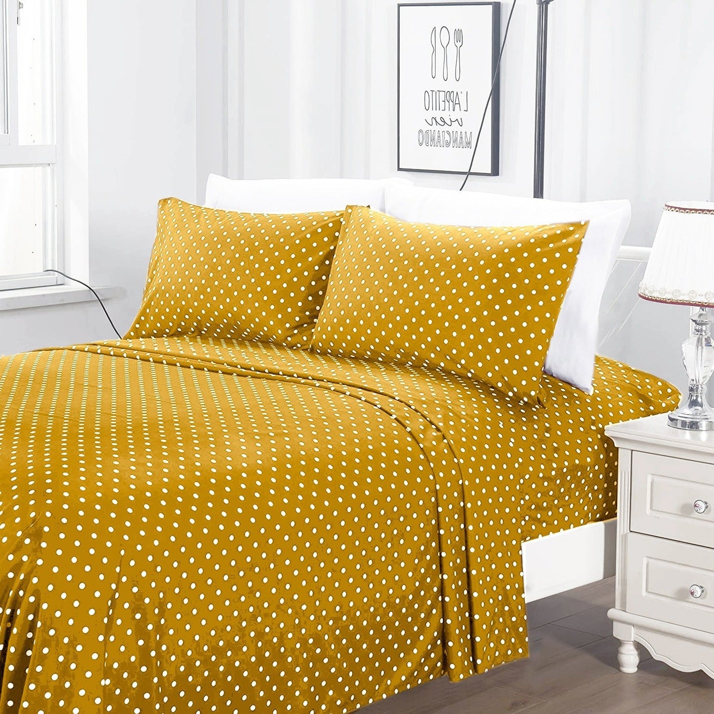 Fitted Bed Sheet-Mustard Polka Fitted Sheets Apricot   