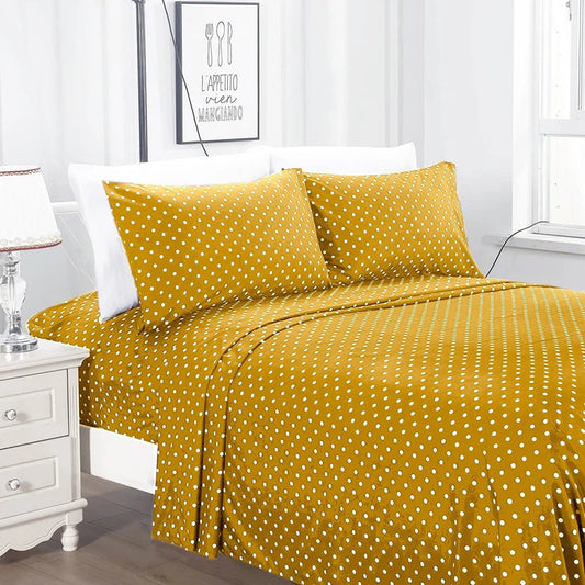 3 PCs Double Bed Sheet -Mustard Polka