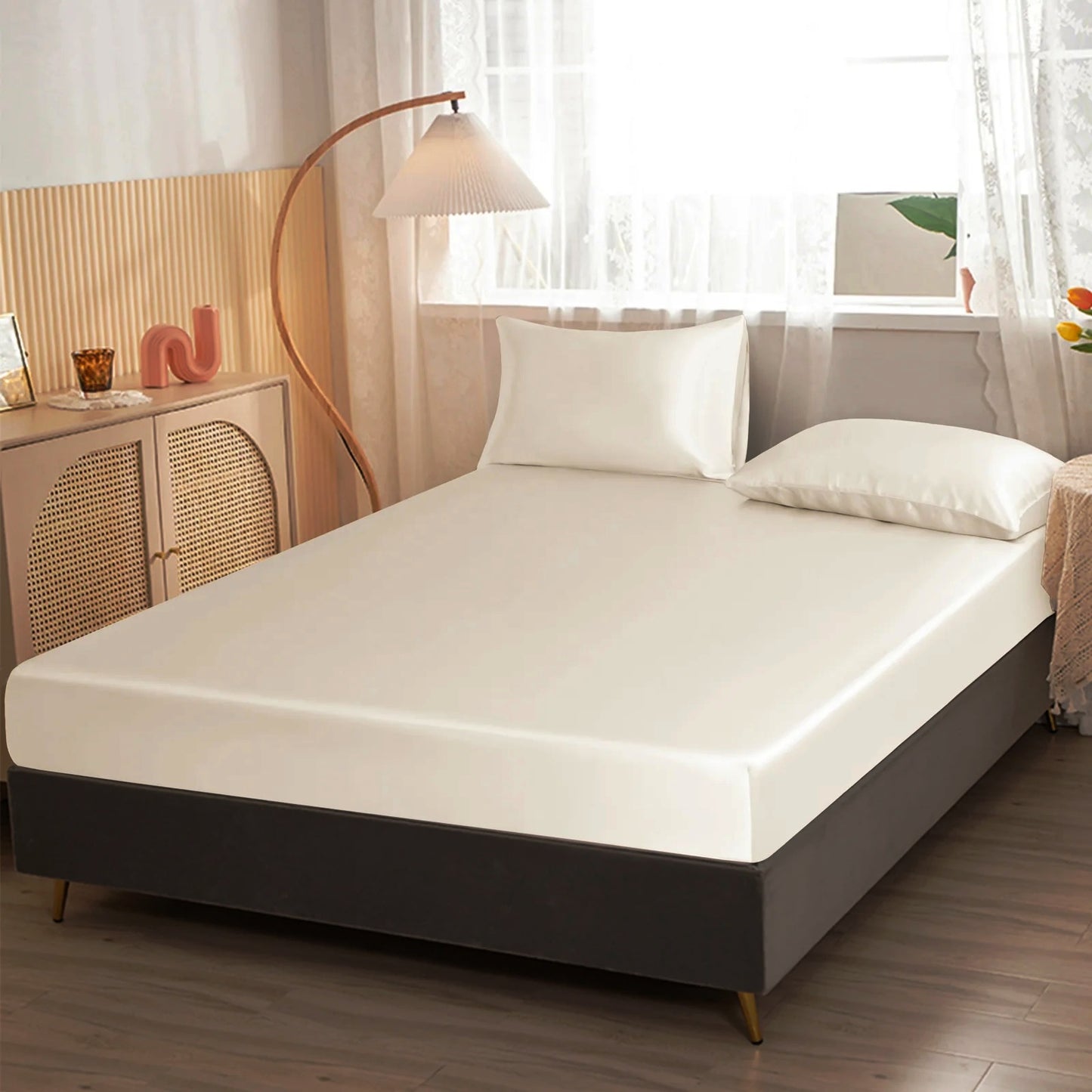 Fitted Bed Sheet-Off White/Ivory Apricot