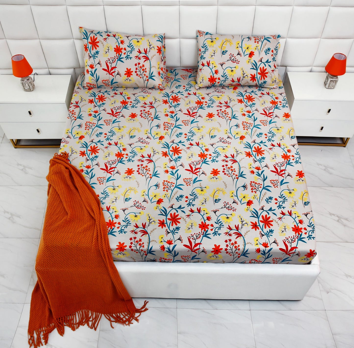 Fitted Bed Sheet-Orange Lilly Fitted Sheets Apricot   