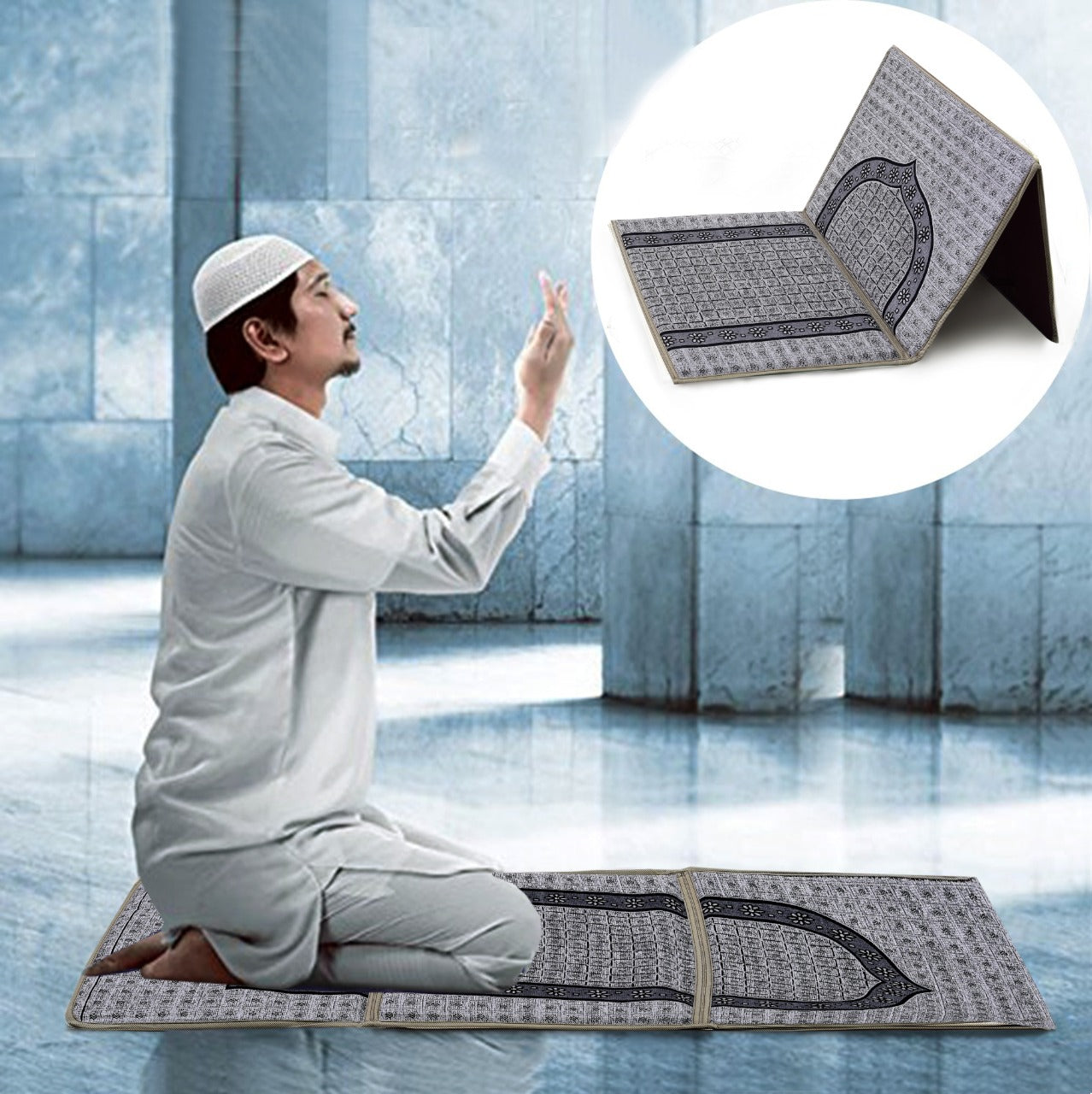 Foldable Prayer mat With Backrest-Beige  Apricot   