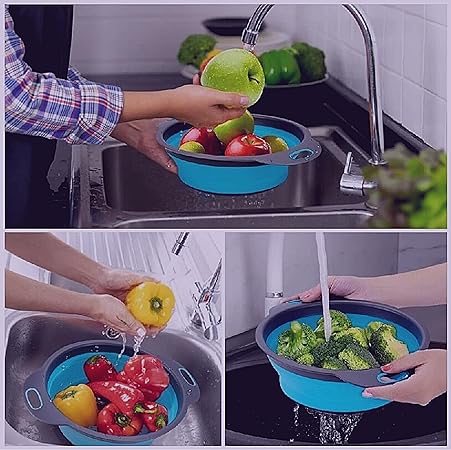 Foldable Silicone Drain Basket-Blue(Large)  Apricot   