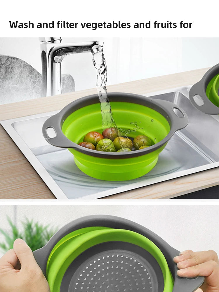 Foldable Silicone Drain Basket-Green(Large)  Apricot   