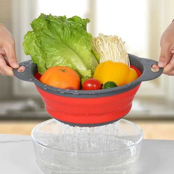 Foldable Silicone Drain Basket-Red(Large)  Apricot   