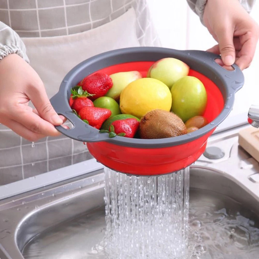 Foldable Silicone Drain Basket-Red(Large)  Apricot   