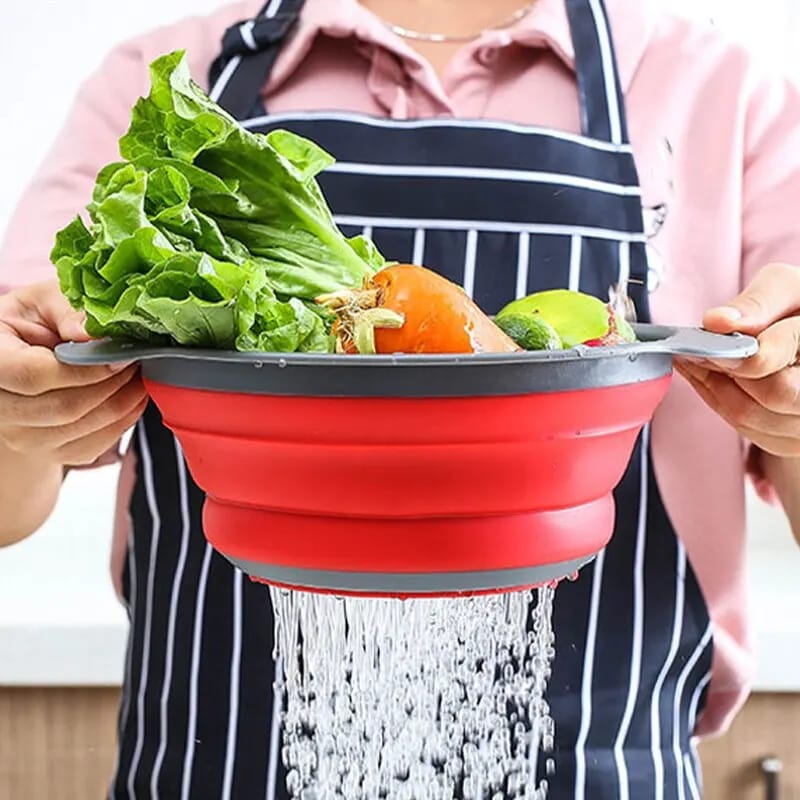 Foldable Silicone Drain Basket-Red(Large)  Apricot   