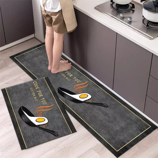 Anti slip Kitchen Floor Mat Set-Firing Pan Rugs Apricot   