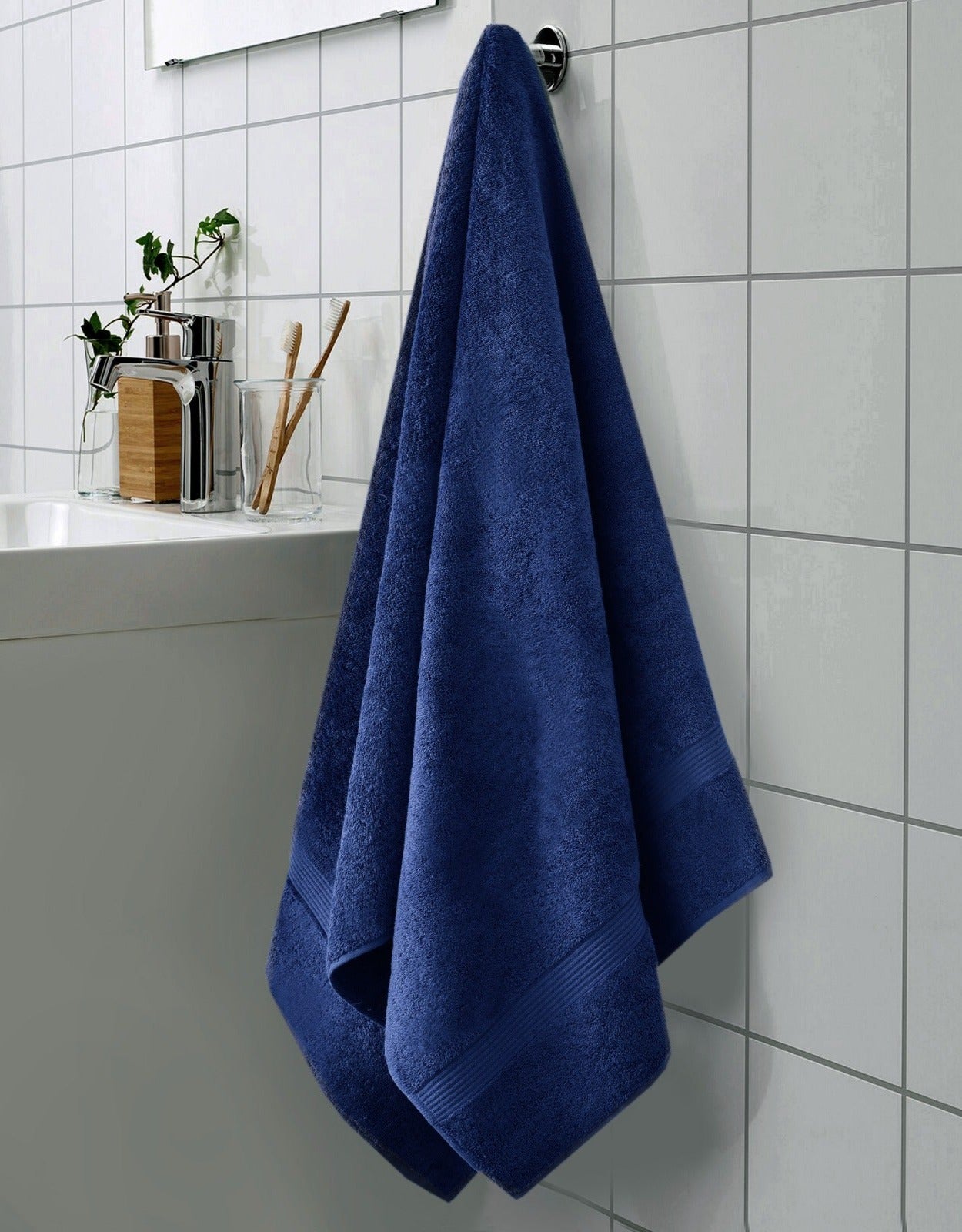 Full size Bath Sheet-Navy Blue Apricot