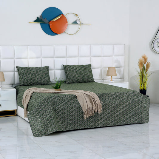3 PCs Double Bed Sheet-Emerald Flowers Bed Sheets Apricot