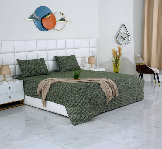 3 PCs Double Bed Sheet-Emerald Flowers Bed Sheets Apricot