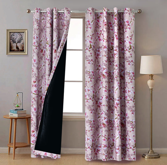 2 PCs Blackout Room Curtains- Bloom Bliss Curtains Apricot
