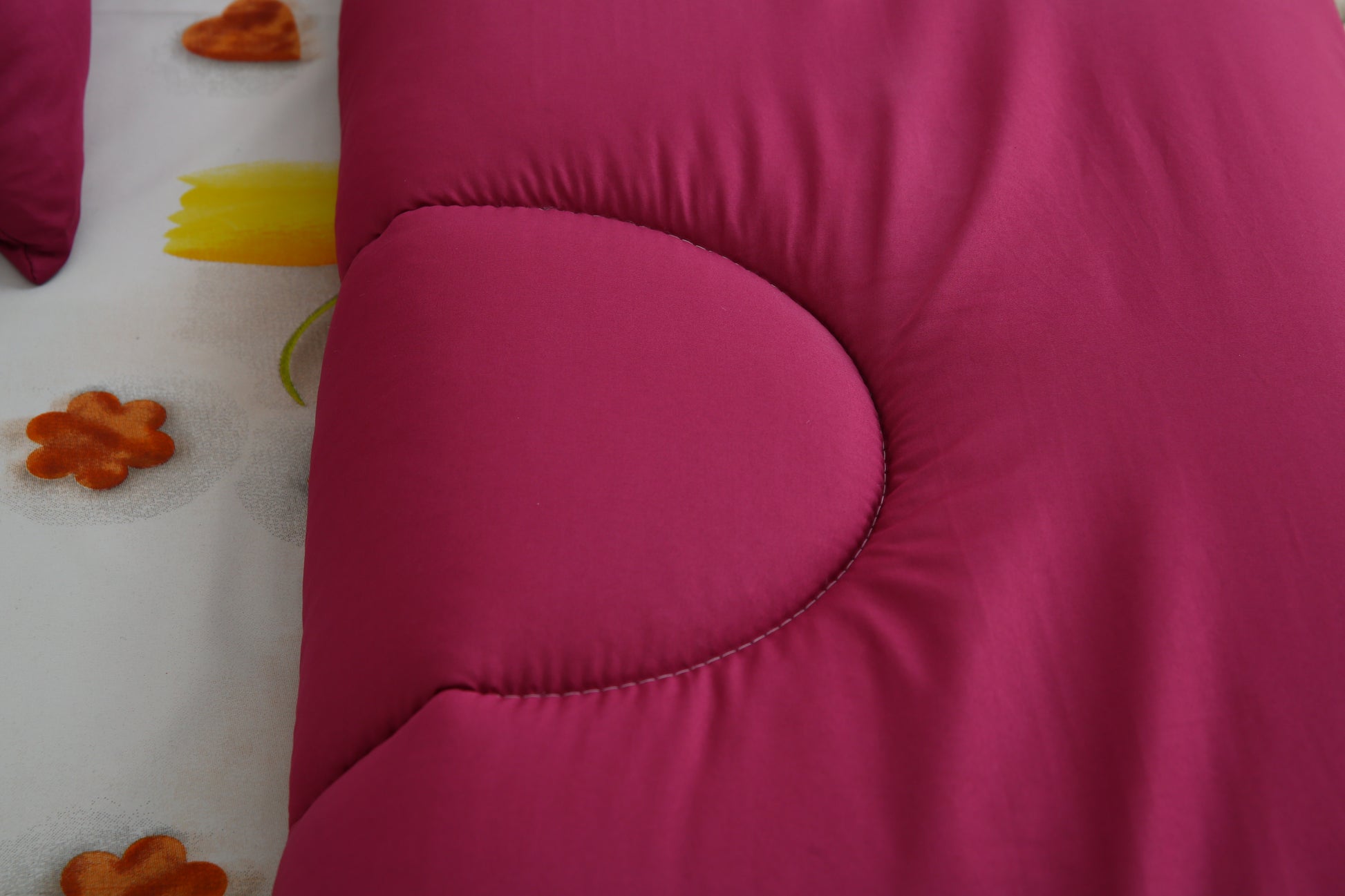 8 PCs Winter Comforter Set-White Tulip(with Plum Reverse) Comforters Apricot