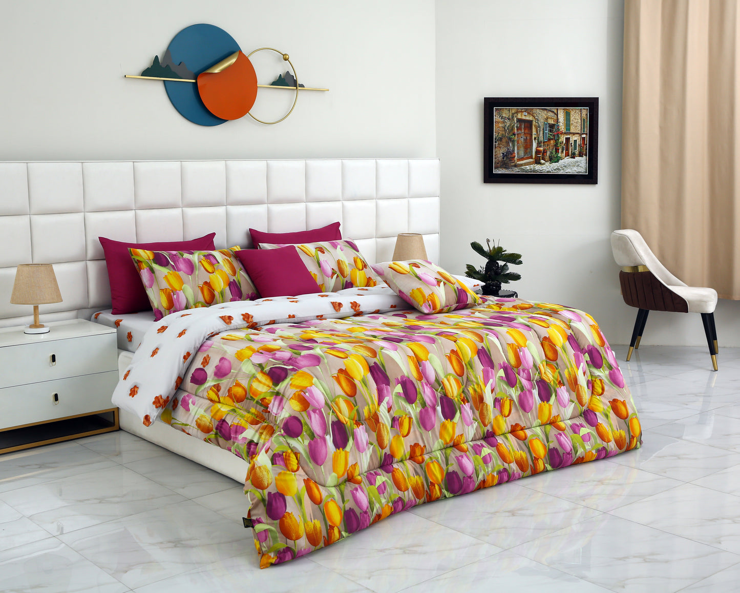 8 PCs Winter Comforter Set-White Tulip Comforters Apricot