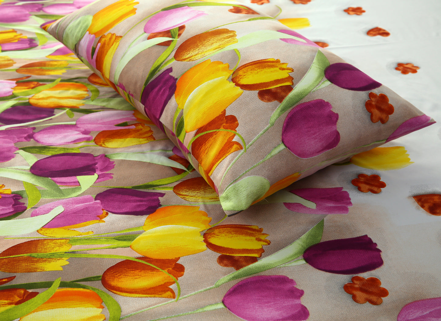 3 PCs Double Bed Sheet-White Tulip Bed Sheets Apricot