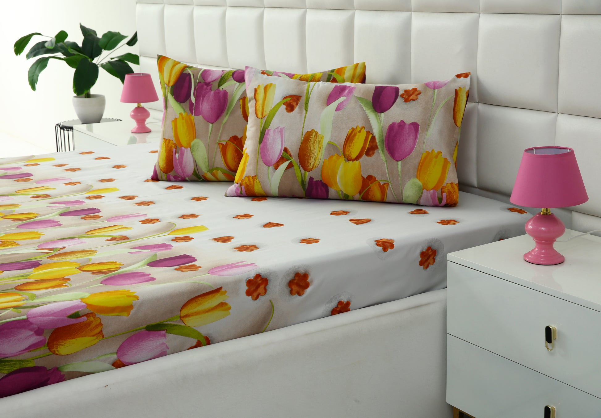 Fitted Bed Sheet-White Tulip Fitted Sheets Apricot