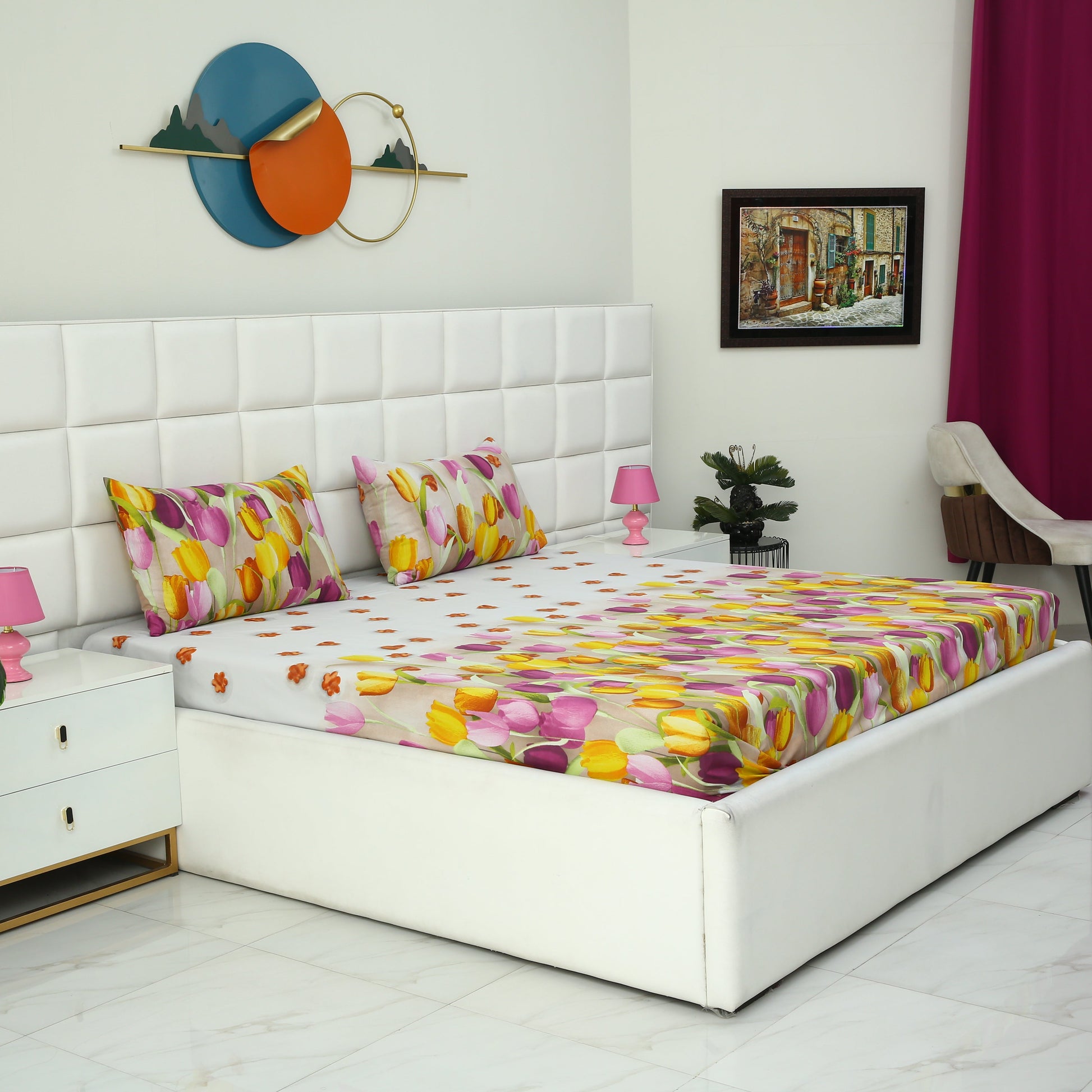 Fitted Bed Sheet-White Tulip Fitted Sheets Apricot