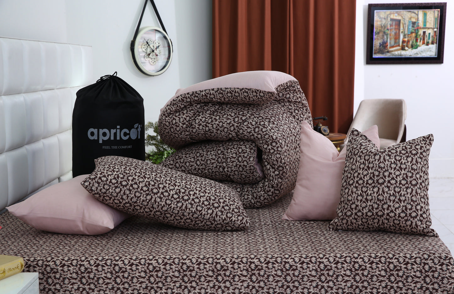 8 PCs Winter Comforter Set-Coral Reef Comforters Apricot