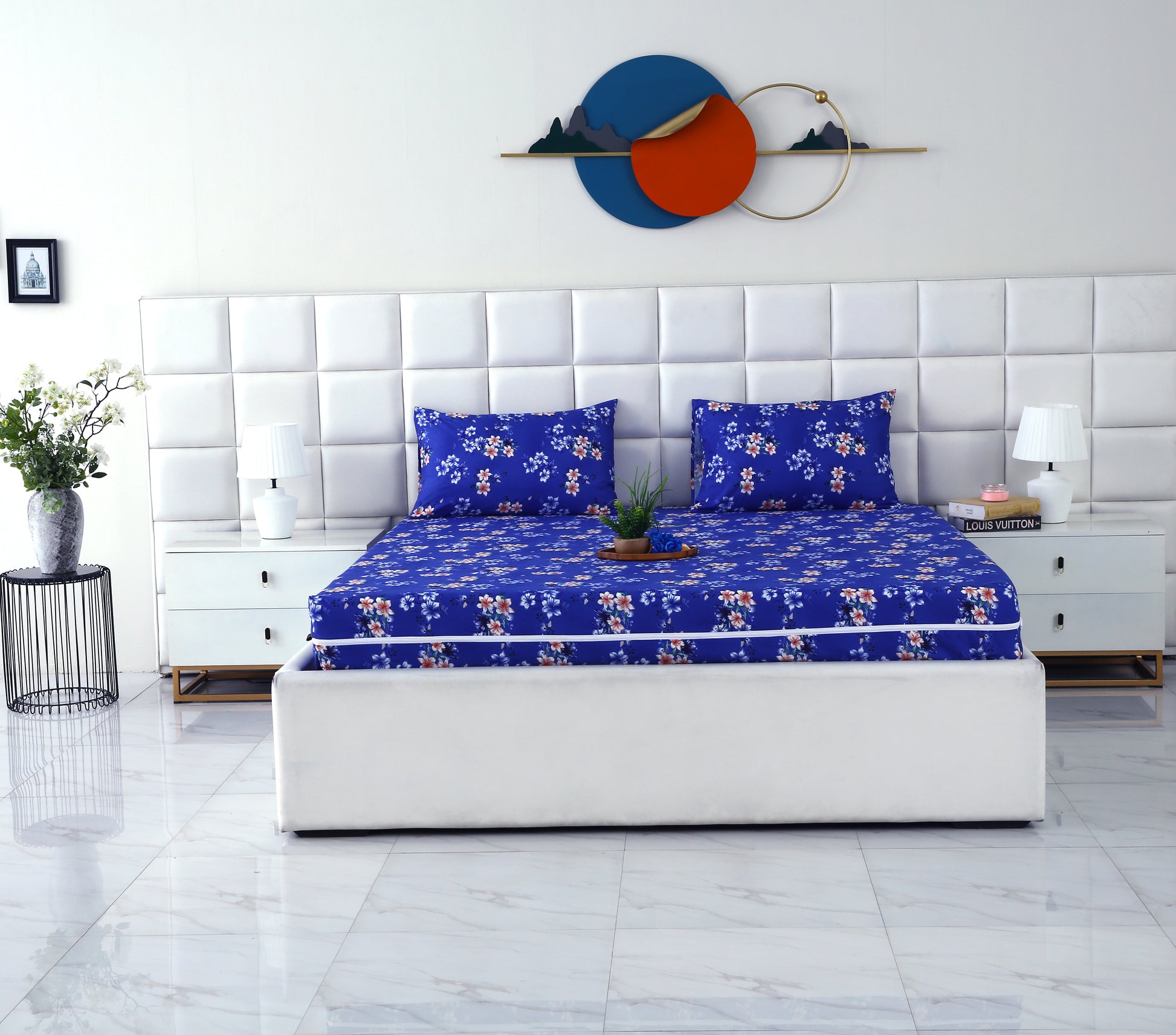 Zipper Mattress Cover Printed-Phlox Protectors Apricot