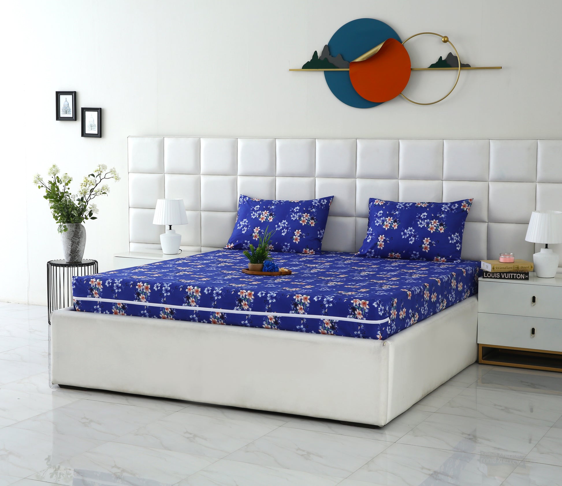 Zipper Mattress Cover Printed-Phlox Protectors Apricot