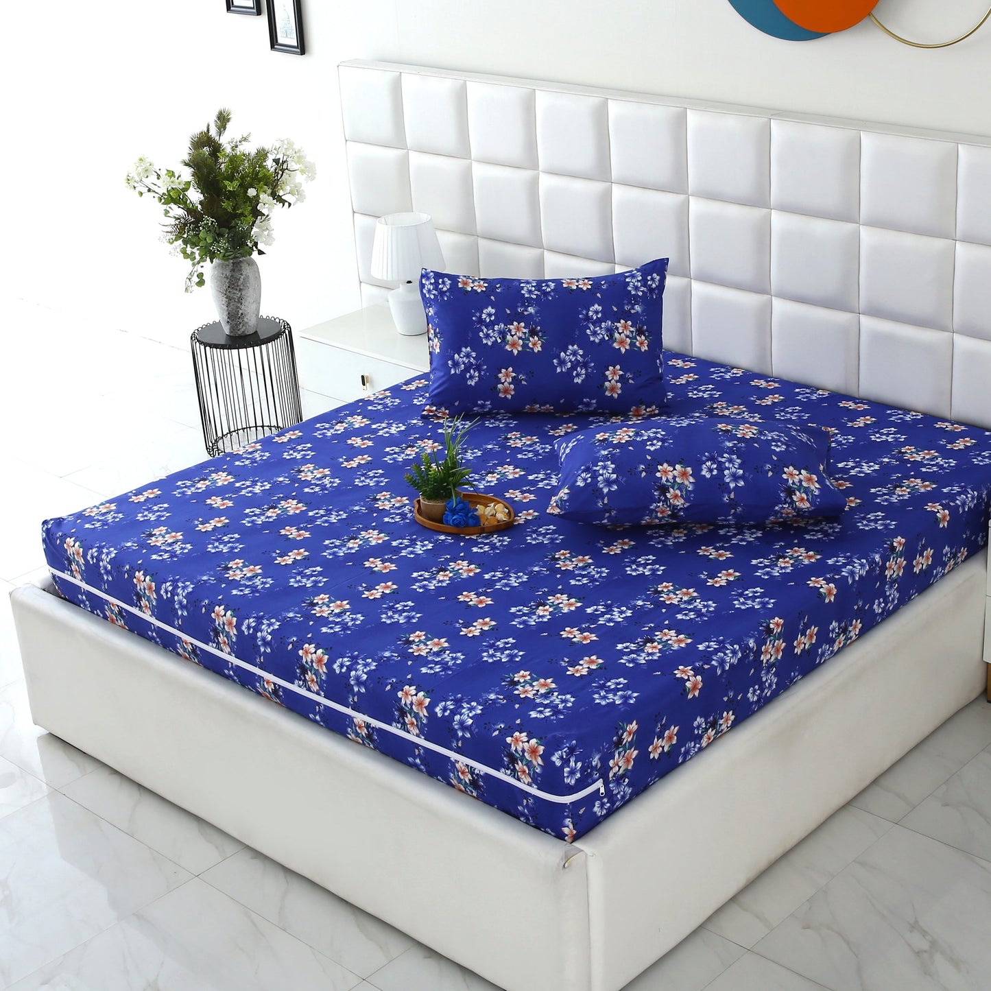Zipper Mattress Cover Printed-Phlox Protectors Apricot