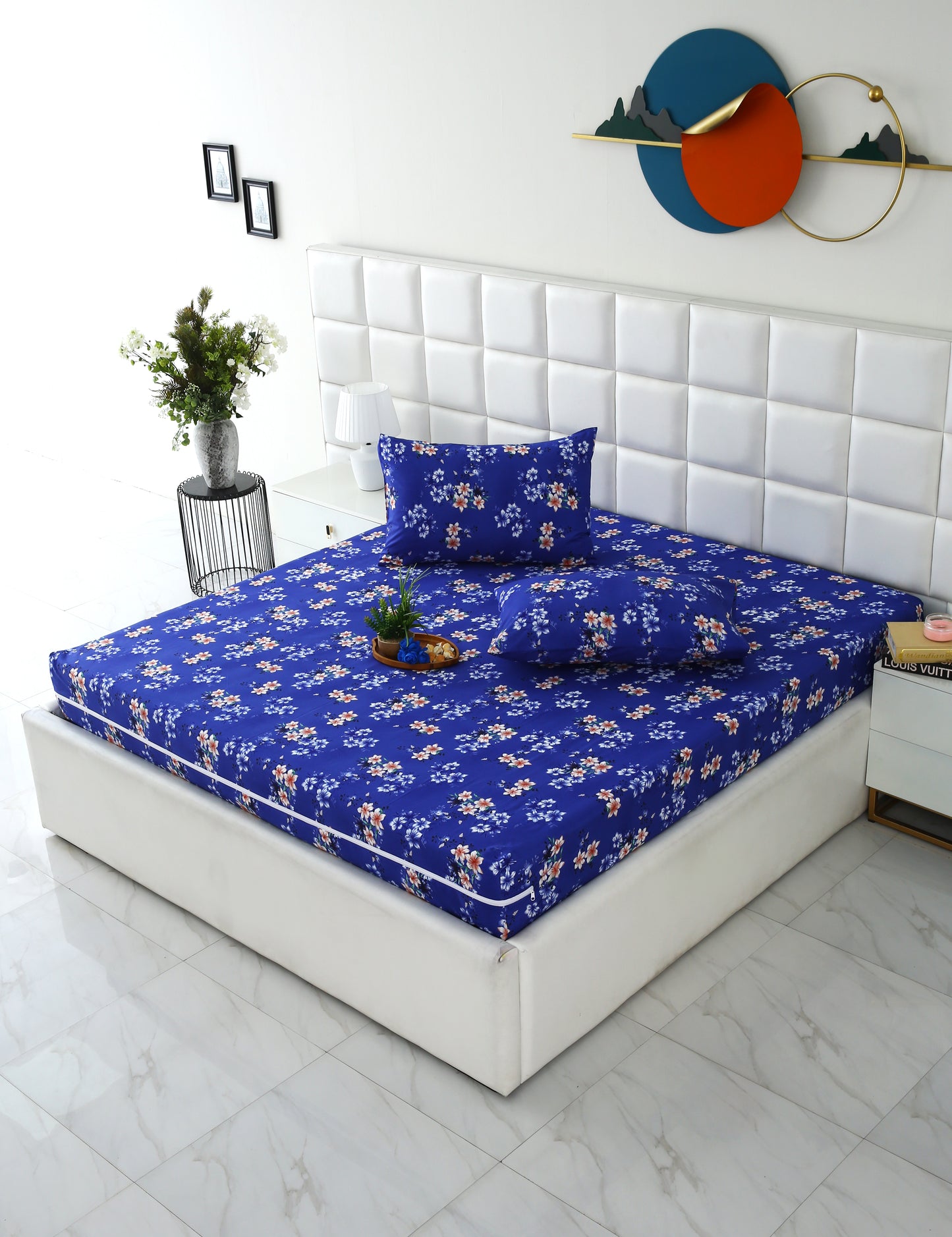 Zipper Mattress Cover Printed-Phlox Protectors Apricot