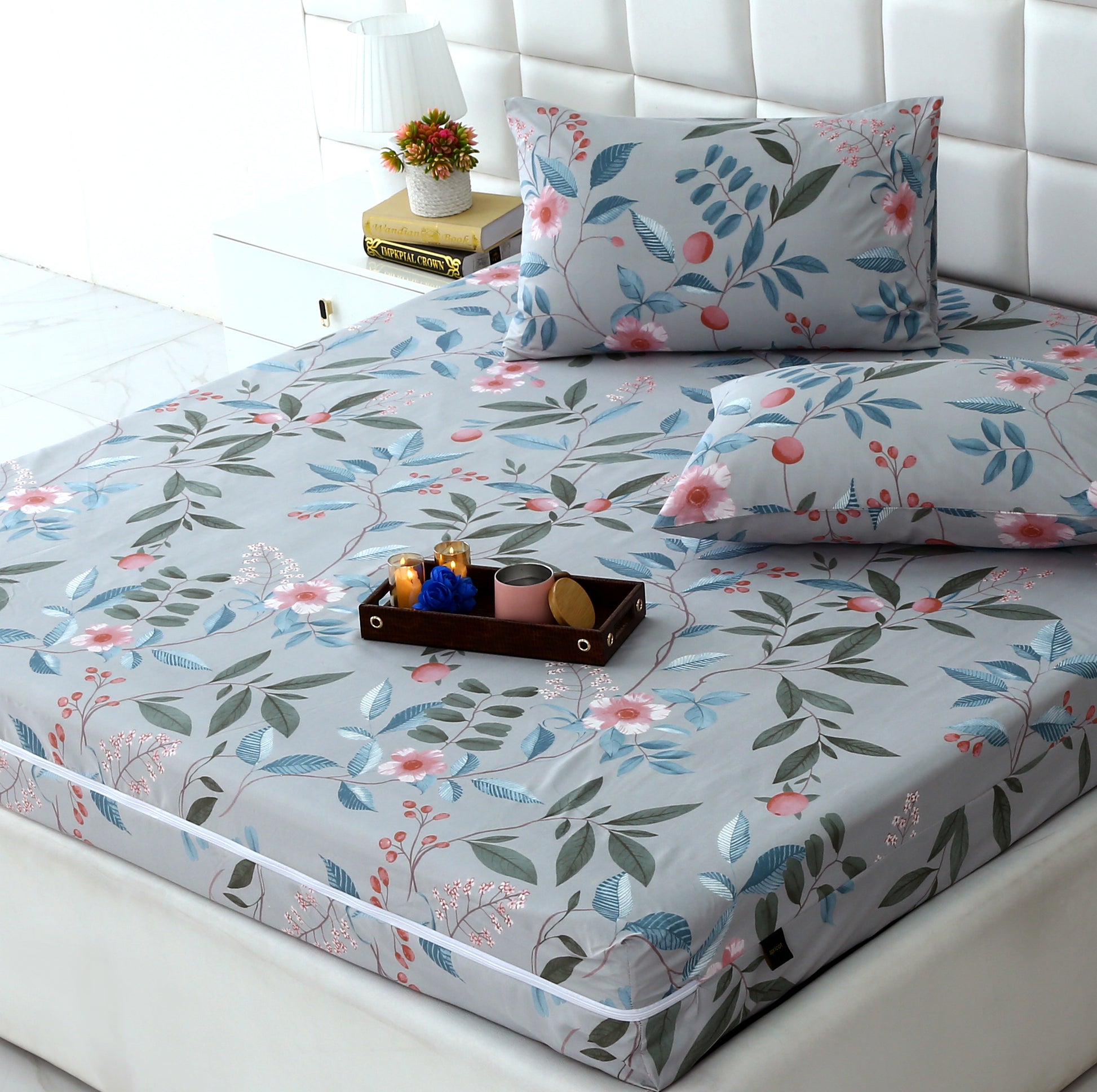 Zipper Mattress Cover Printed-Petunia Protectors Apricot