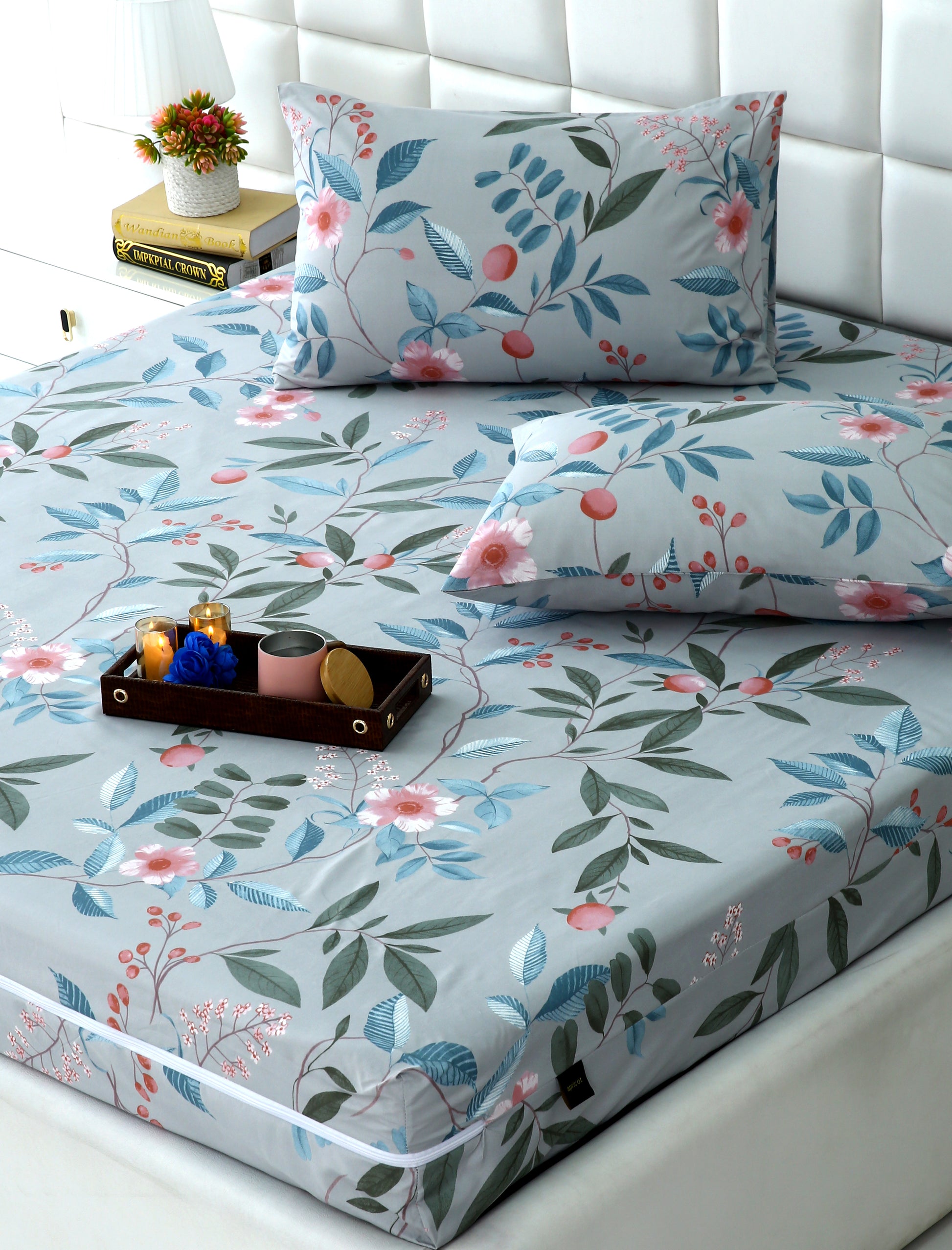 Zipper Mattress Cover Printed-Petunia Protectors Apricot