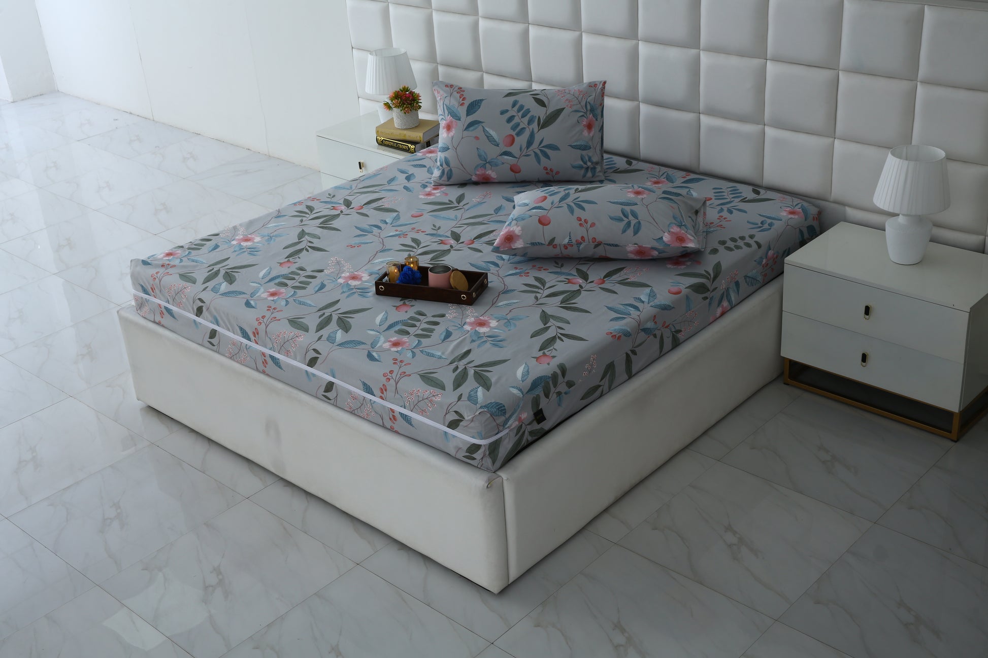Zipper Mattress Cover Printed-Petunia Protectors Apricot