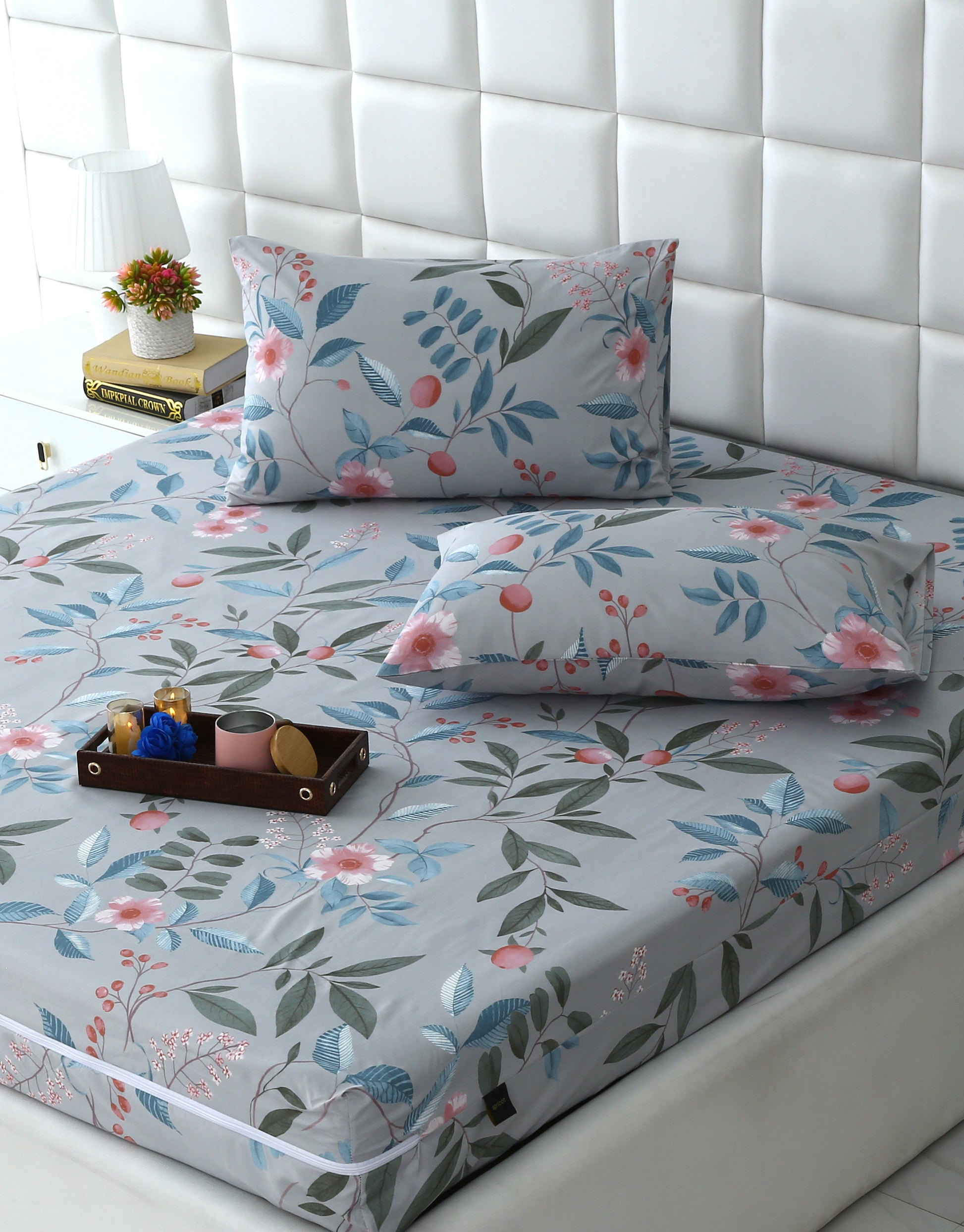 Zipper Mattress Cover Printed-Petunia Protectors Apricot