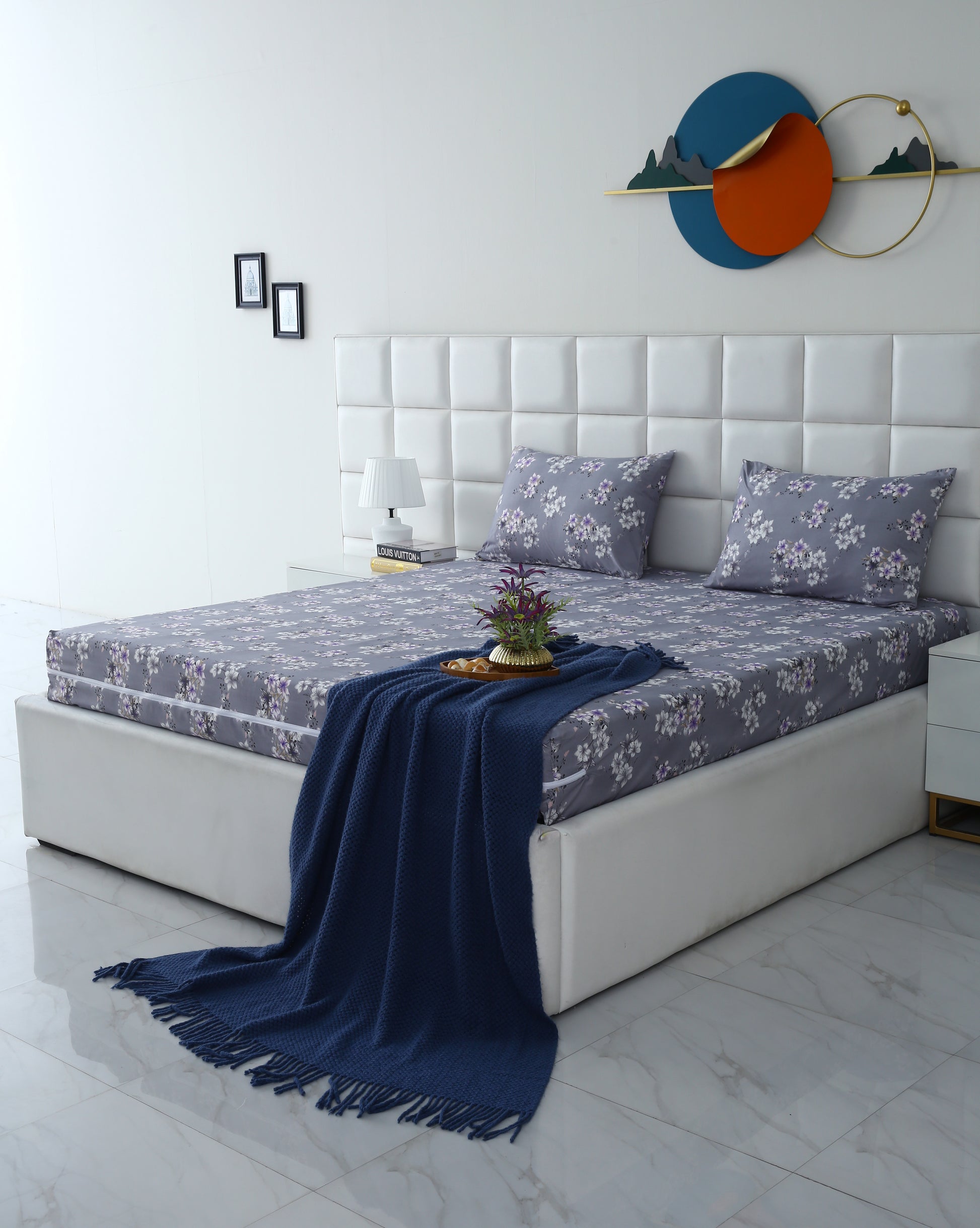 Zipper Mattress Cover Printed-White Rose Protectors Apricot