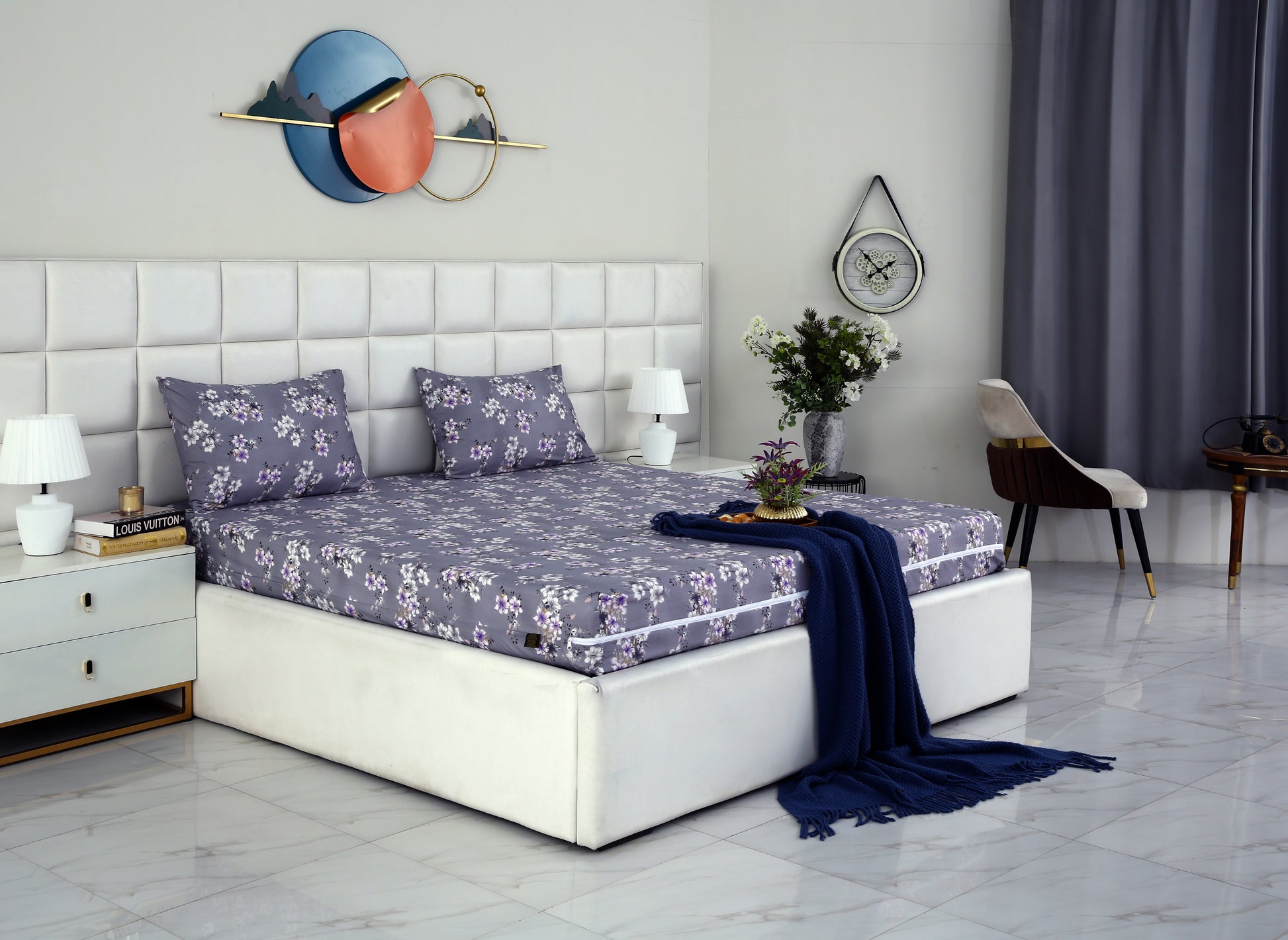 Zipper Mattress Cover Printed-White Rose Protectors Apricot