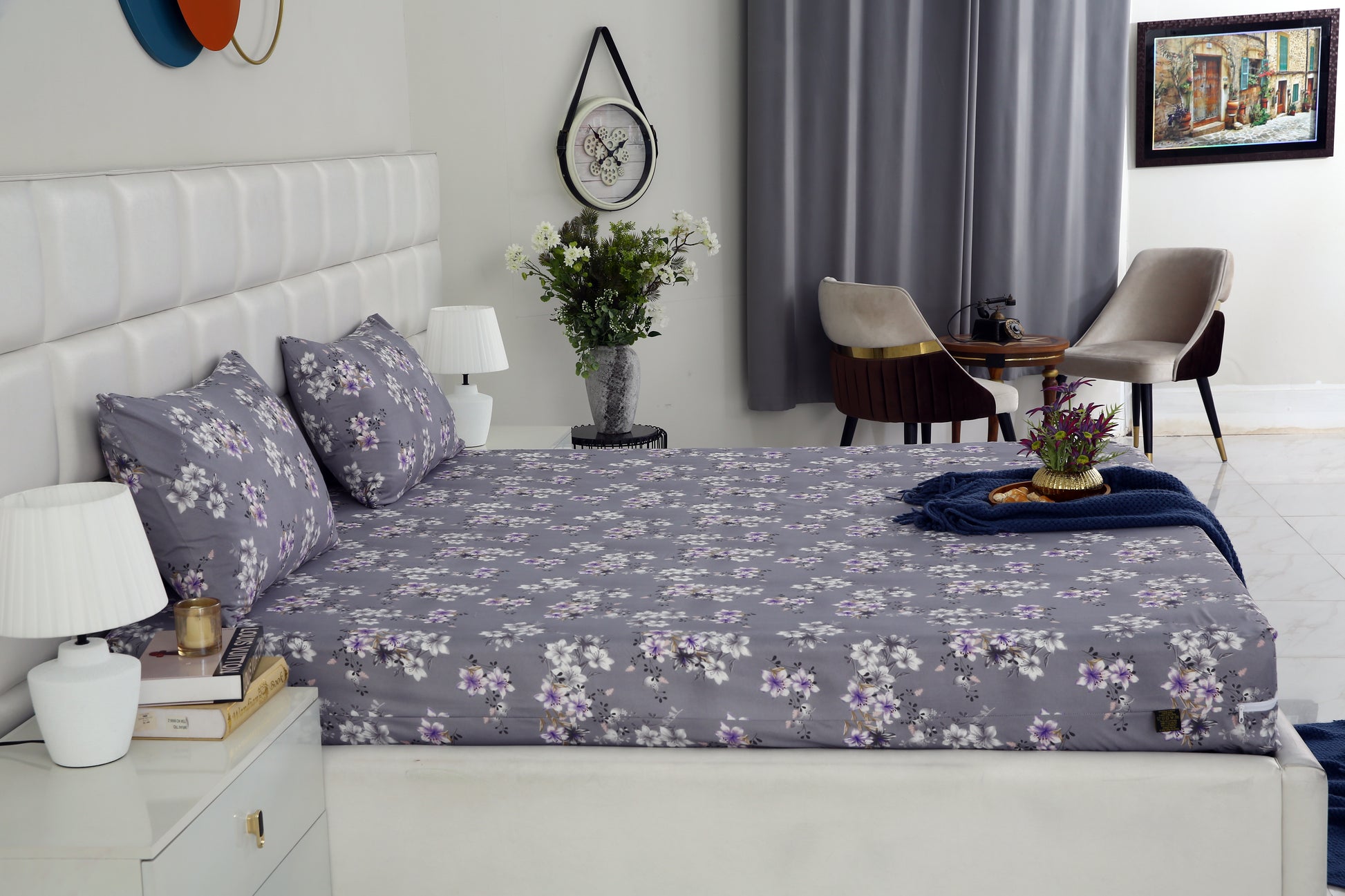 Zipper Mattress Cover Printed-White Rose Protectors Apricot
