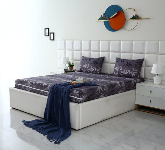 Zipper Mattress Cover Printed-Grey Leaf Protectors Apricot